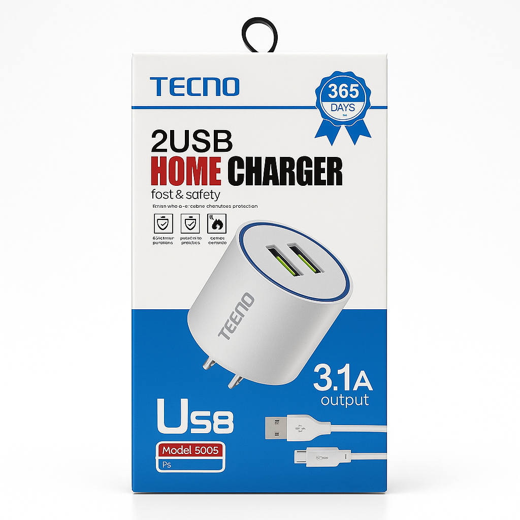 CARGADOR TECNO HOME CHARGER 2 USB 3.1A MICRO