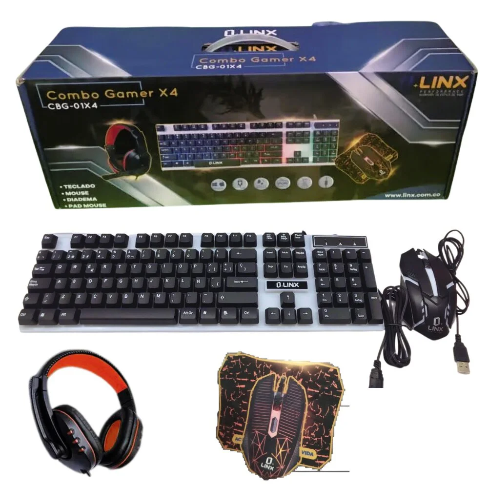 COMBO GAMER LINX X4 TECLADO+MOUSE+DIADEMA+PADMOUSE MOD CBG-01X4