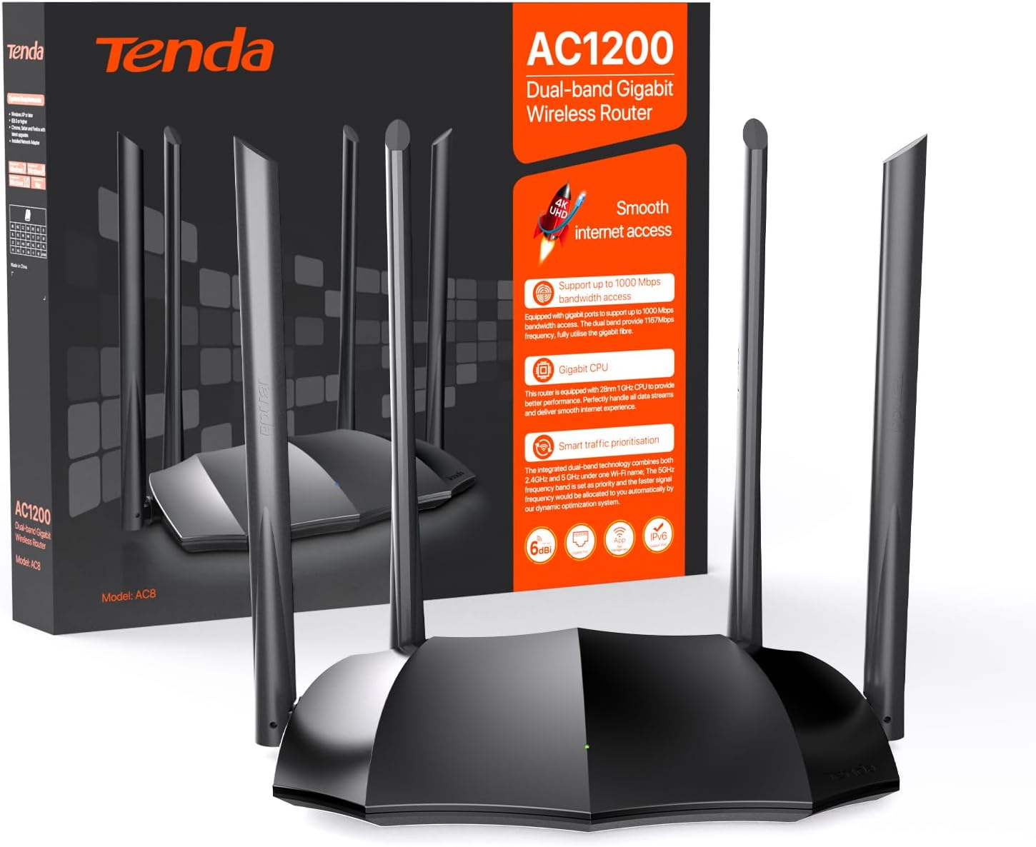 ROUTER TENDA AC1200 MODELO AC6 4 ANTENAS DOBLE BANDA