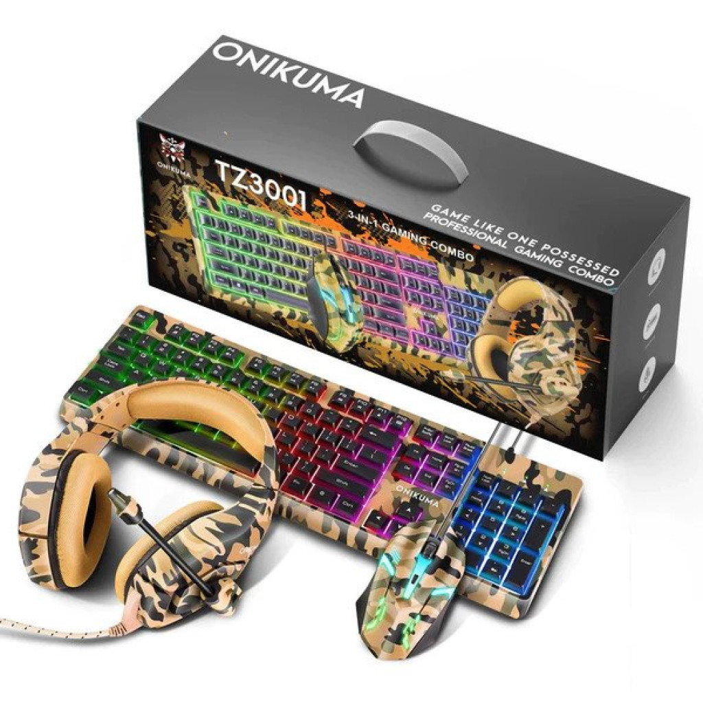 SET GAMER ONIKUMA 3EN 1 TECLADO+AUDIFONO+MOUSE MOD TZ3001